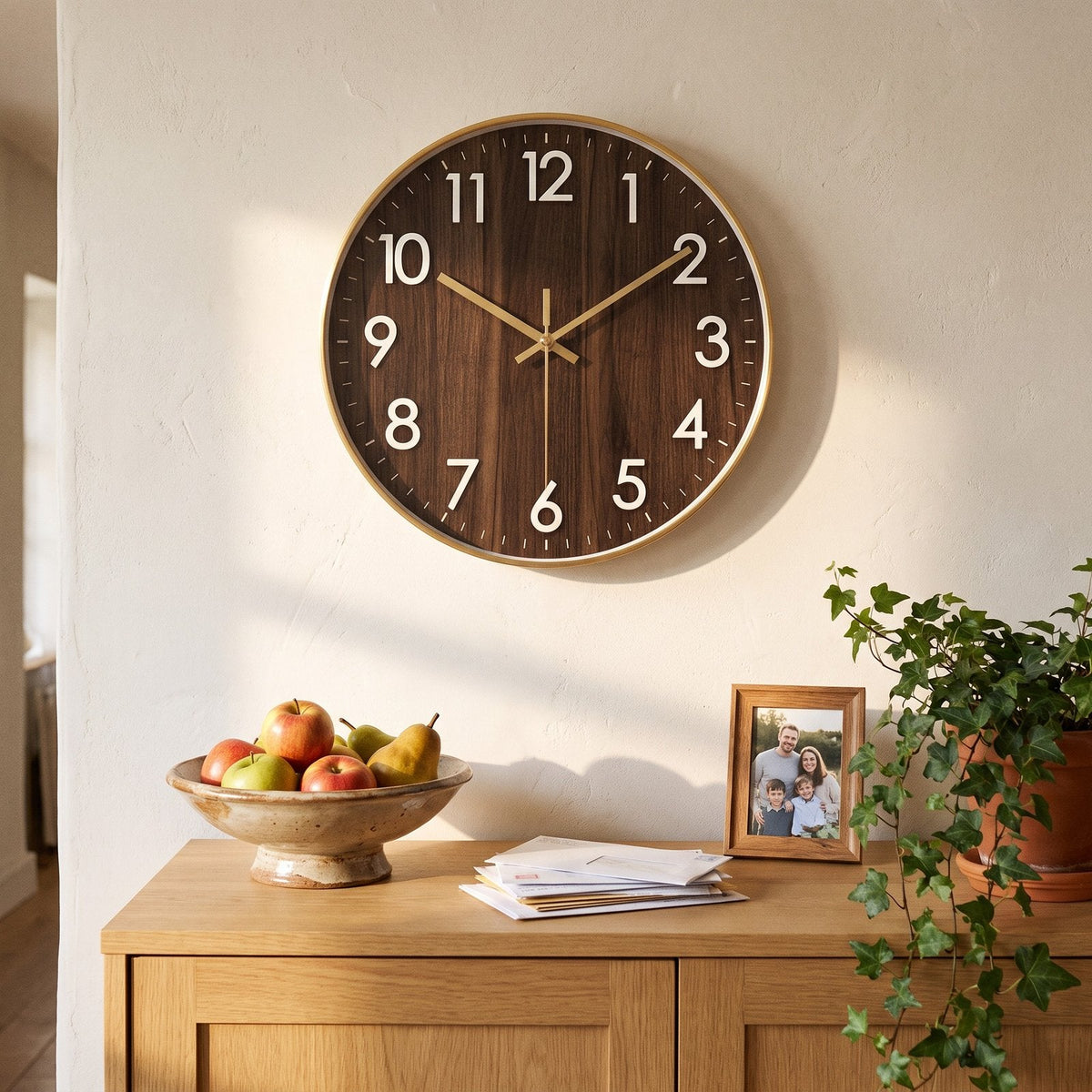 Refined Natural Wood Wall Clock – product view 10