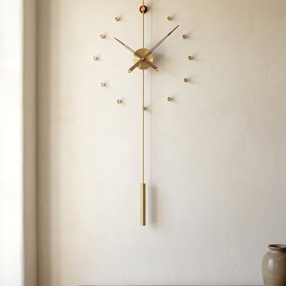 Sleek Gold Metal Pendulum Wall Clock – product image