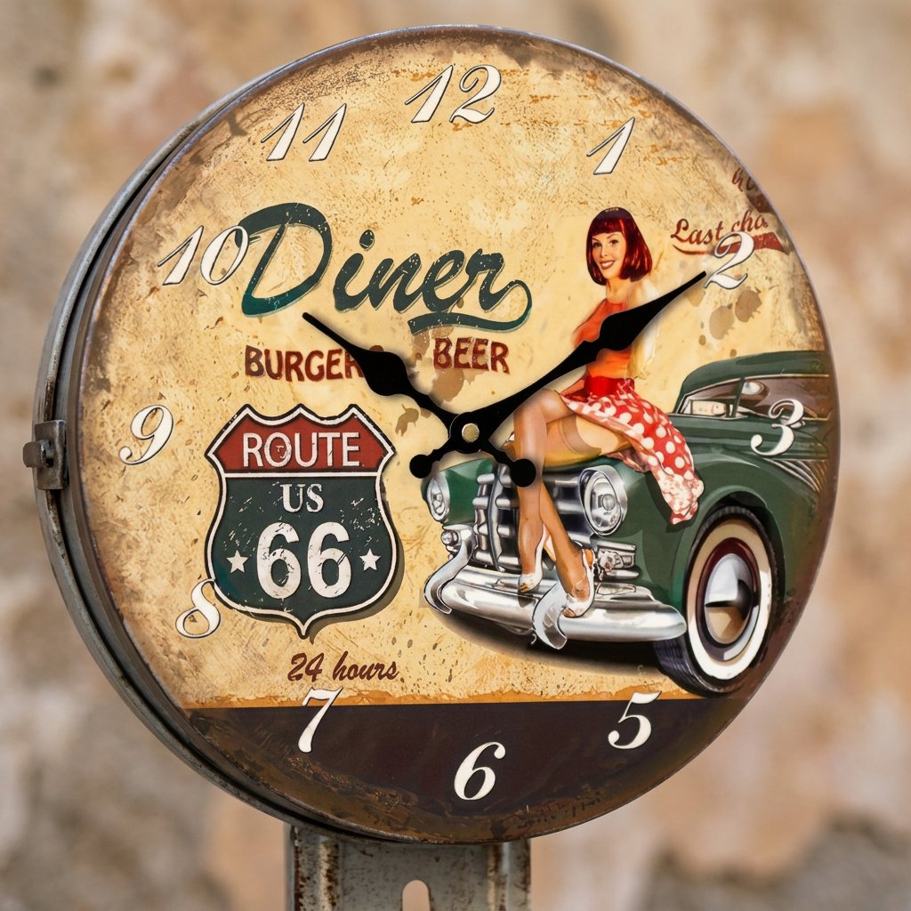 Vintage Route 66 Wooden Wall Clock – product view 3