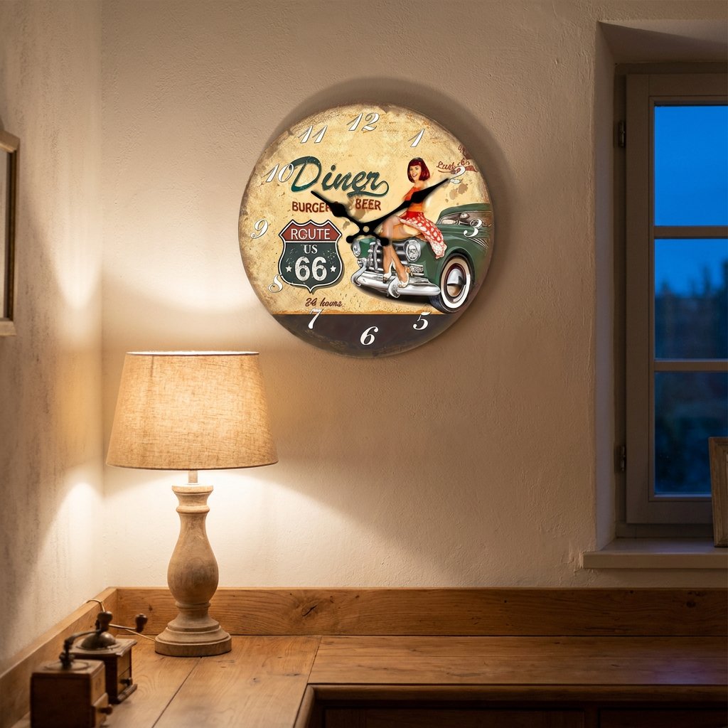 Vintage Route 66 Wooden Wall Clock – product view 4