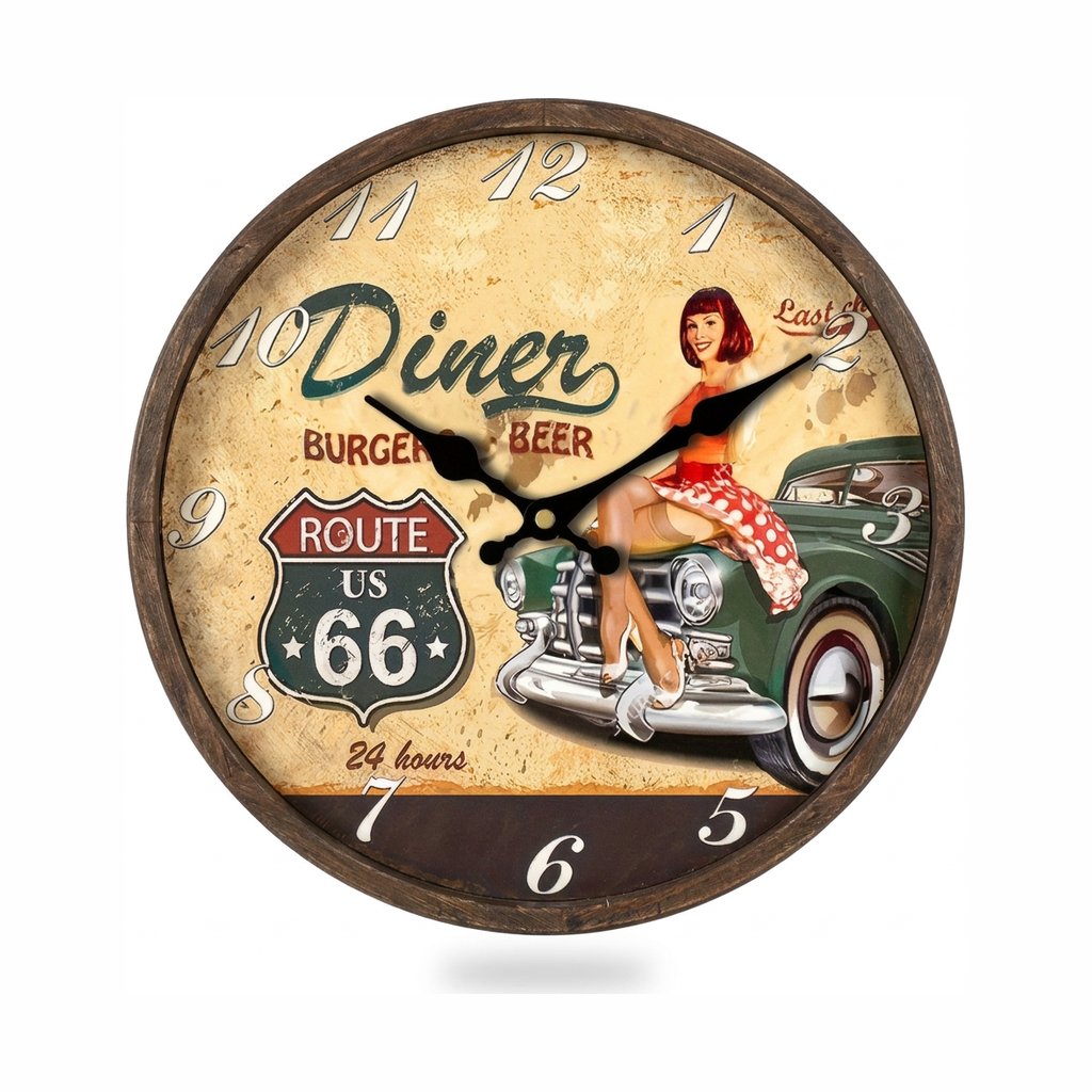 Vintage Route 66 Wooden Wall Clock – product view 5