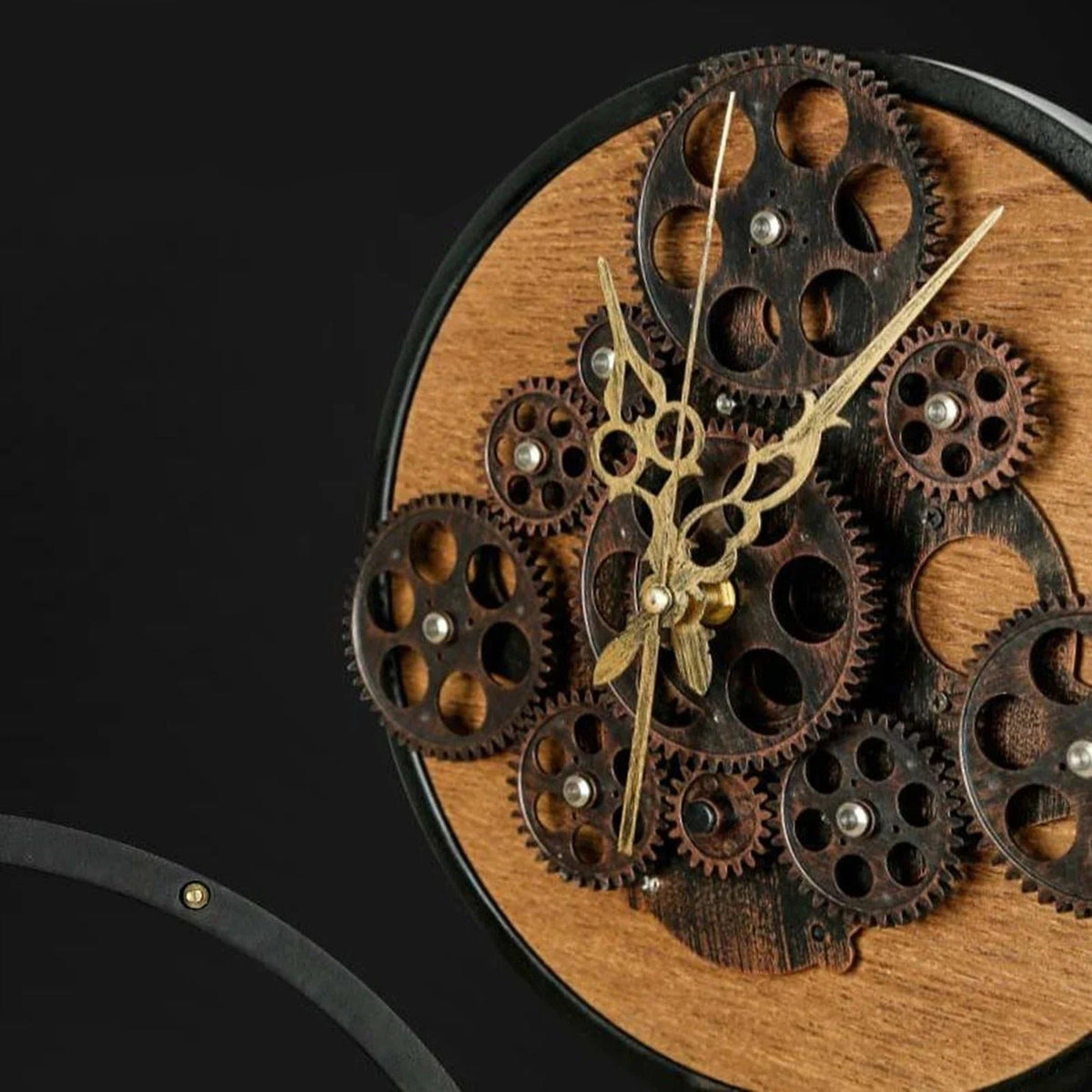 Wood and Metal Cog Industrial Wall Clock – product view 2
