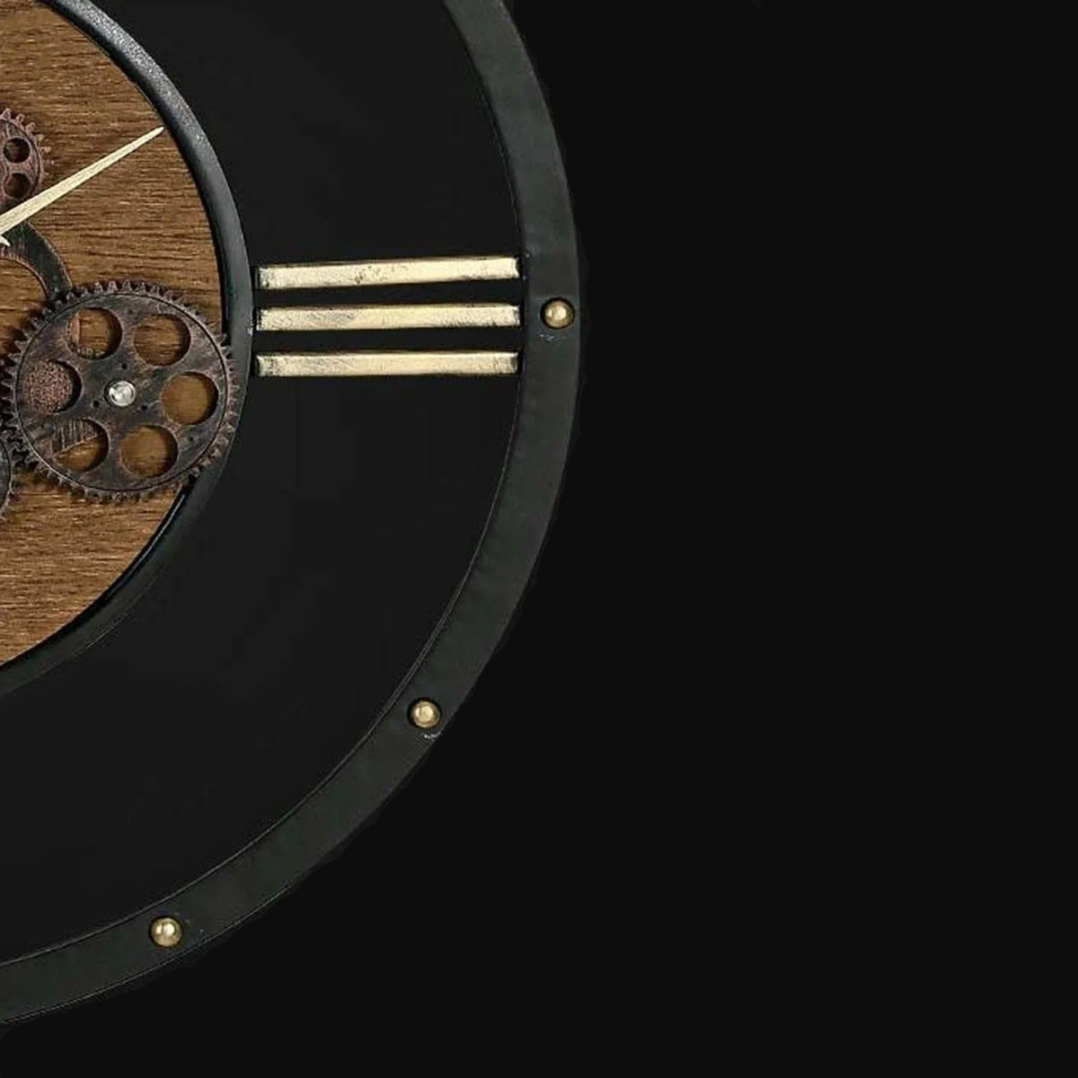 Wood and Metal Cog Industrial Wall Clock – product view 3