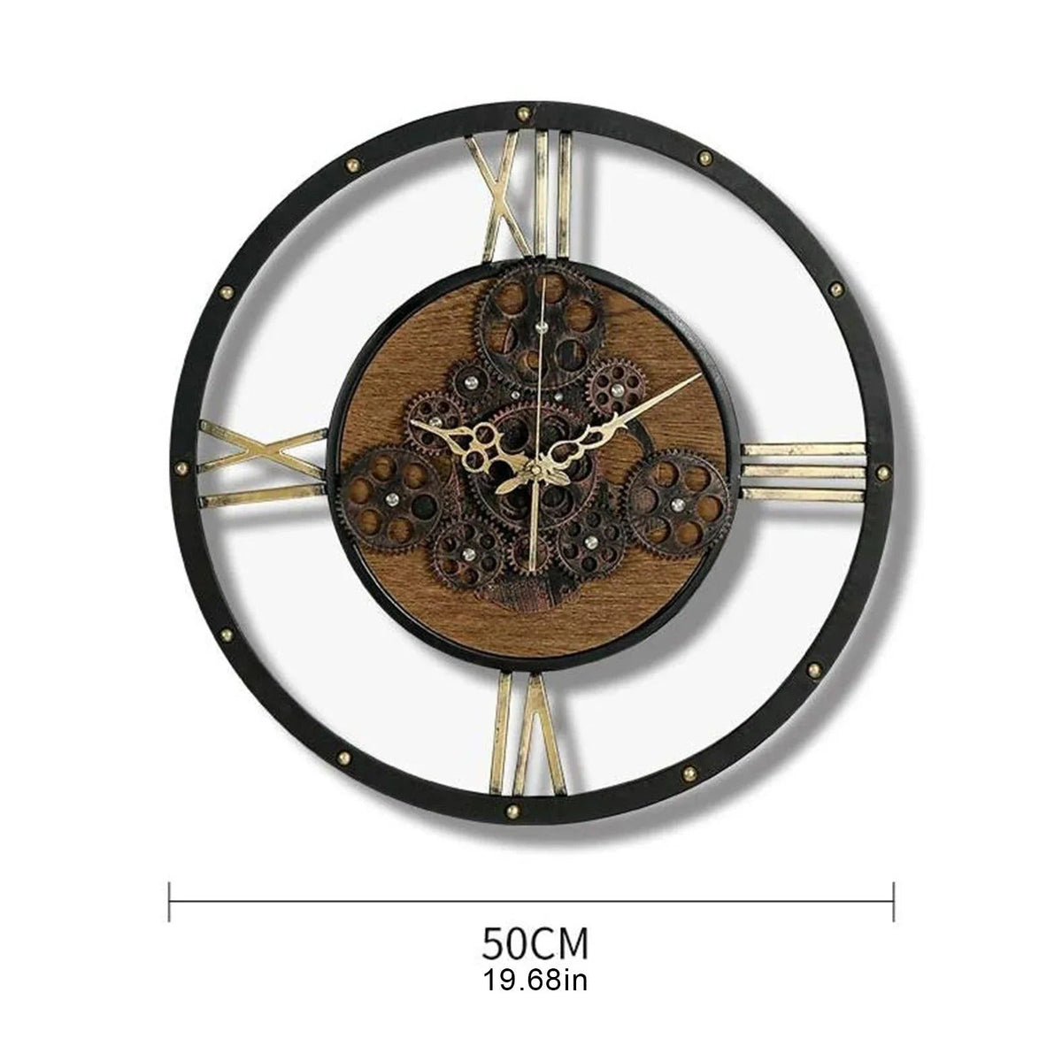 Wood and Metal Cog Industrial Wall Clock – product view 5