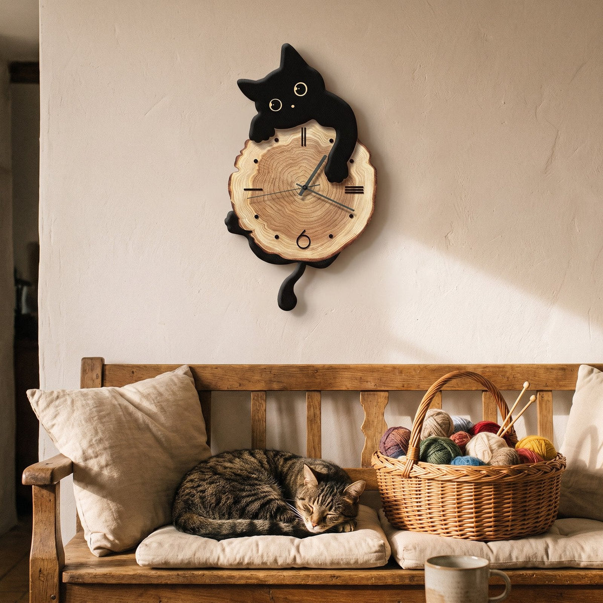 Wooden Cat Wall Clock – product image
