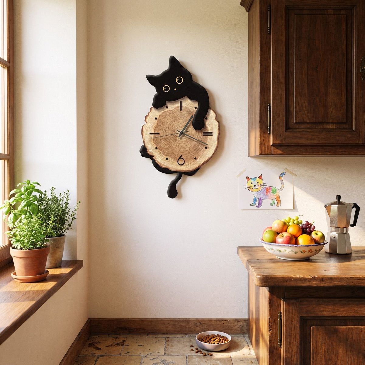 Wooden Cat Wall Clock – product view 5