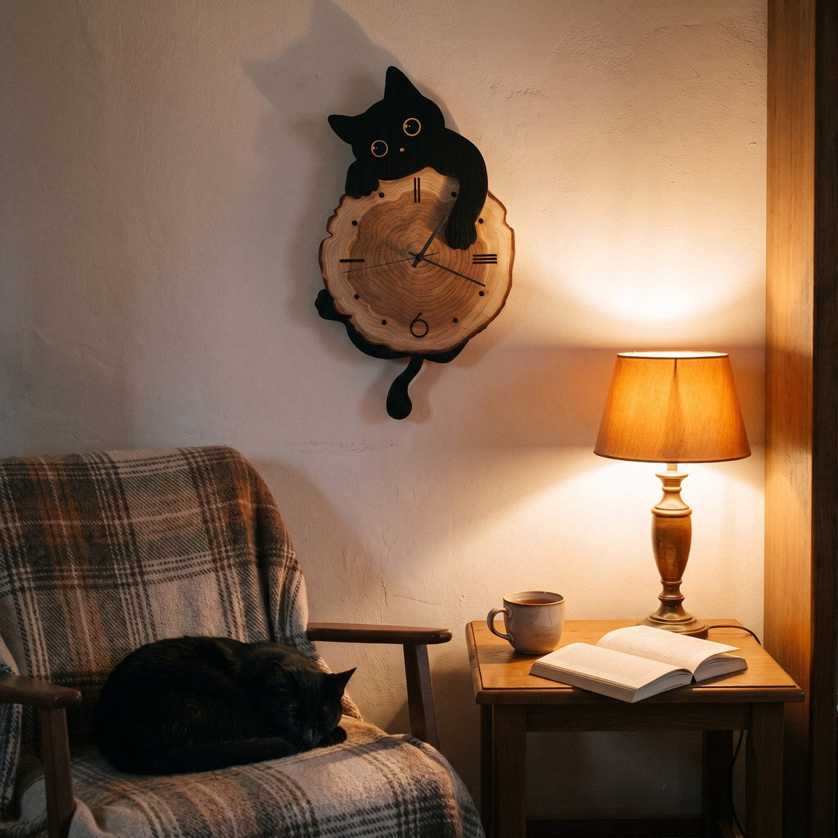 Wooden Cat Wall Clock – product view 7