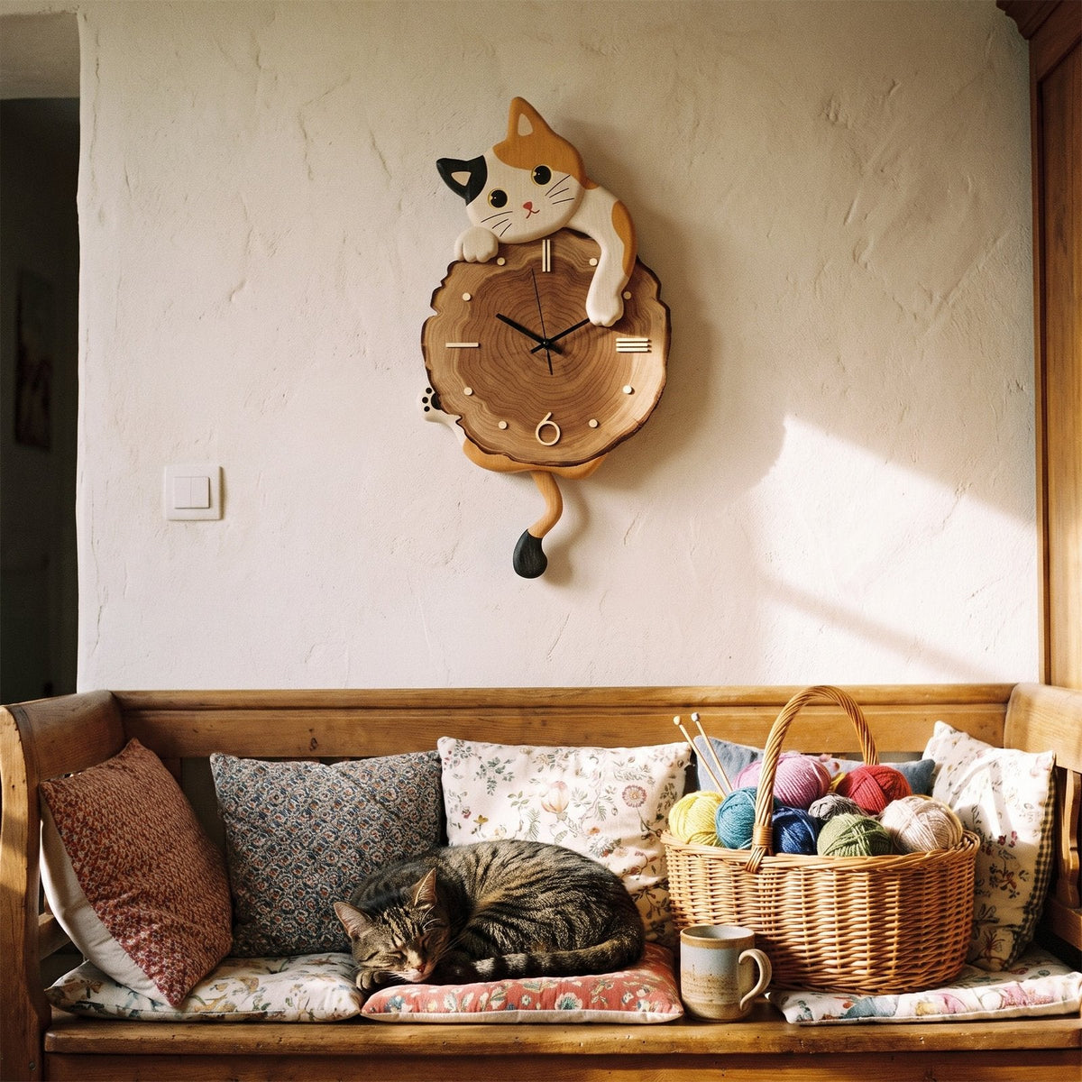 Wooden Cat Wall Clock – product view 11