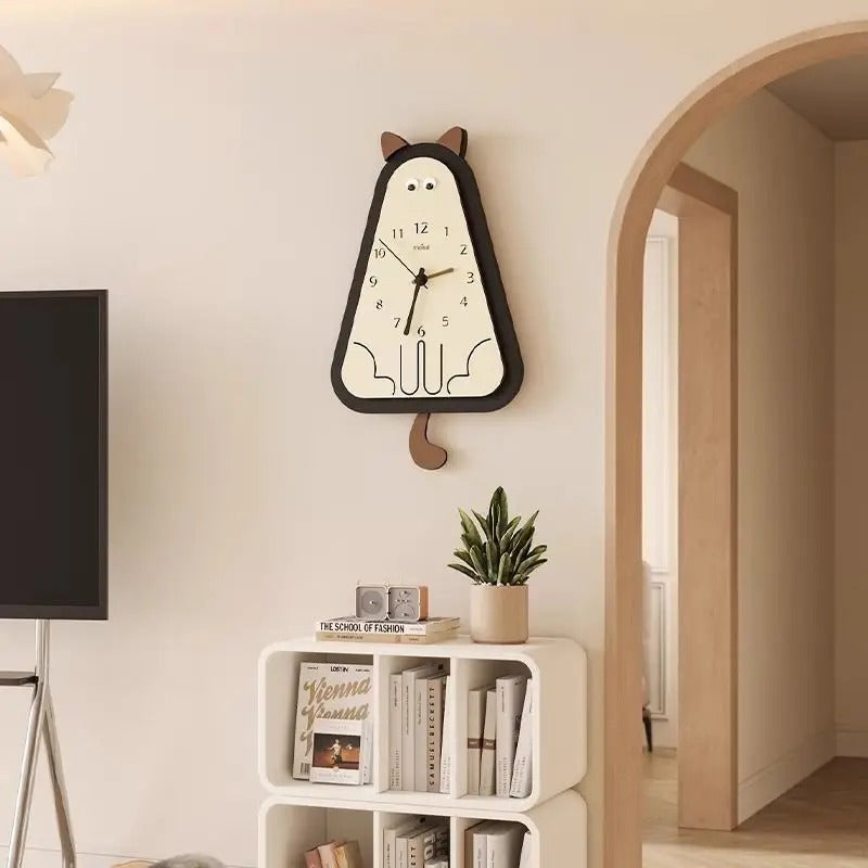 Wooden Feline Silhouette Wall Clock – product view 2