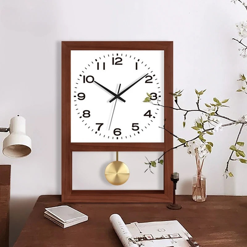 Wooden Wall Clock with Gold Pendulum – product image